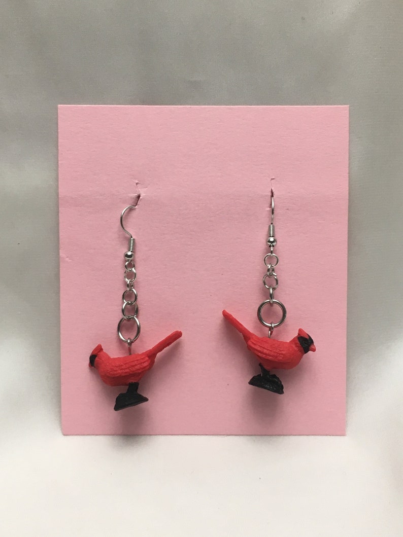 Red bird dangle earrings