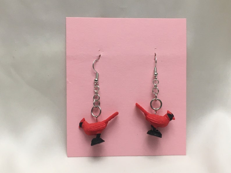 Red bird dangle earrings