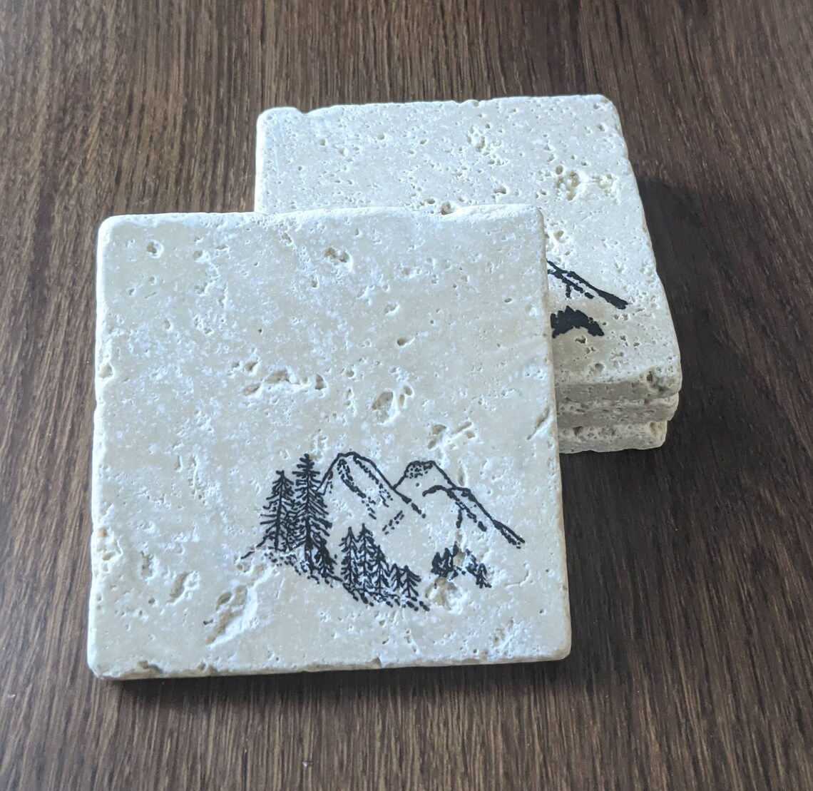 Handmade Mountain Drink Coasters Scenery Forest Trees Etsy