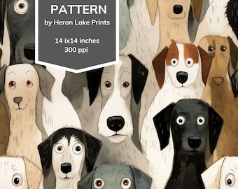 Watercolor Dogs Funny Surprised Seamless Pattern, Print on Demand, Commercial Use, Use for Printing Textiles, Paper Crafts,