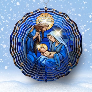 Wind Spinner Tumbler Nativity Mary Joseph Jesus Sparkles Sublimation PNG 12x12  PNG file, Holiday Gift, Instant Download