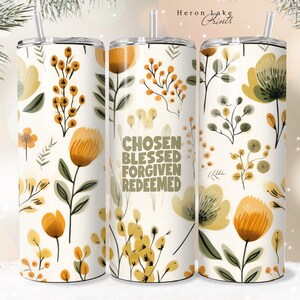 Chosen Redeemed PNG Shabby Chic Christian Jesus Becher Wrap PNG 20 oz Straight Becher Sublimation PNG Instant Download Seamless Design