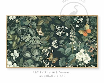 Arte floral para TV Samsung con marco estilo William Morris (descarga instantánea)