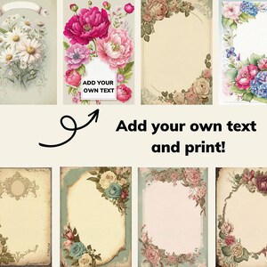 Printable Shabby Floral 4x6" Cards, JPEG-PNG, Set of 100+, Original ...