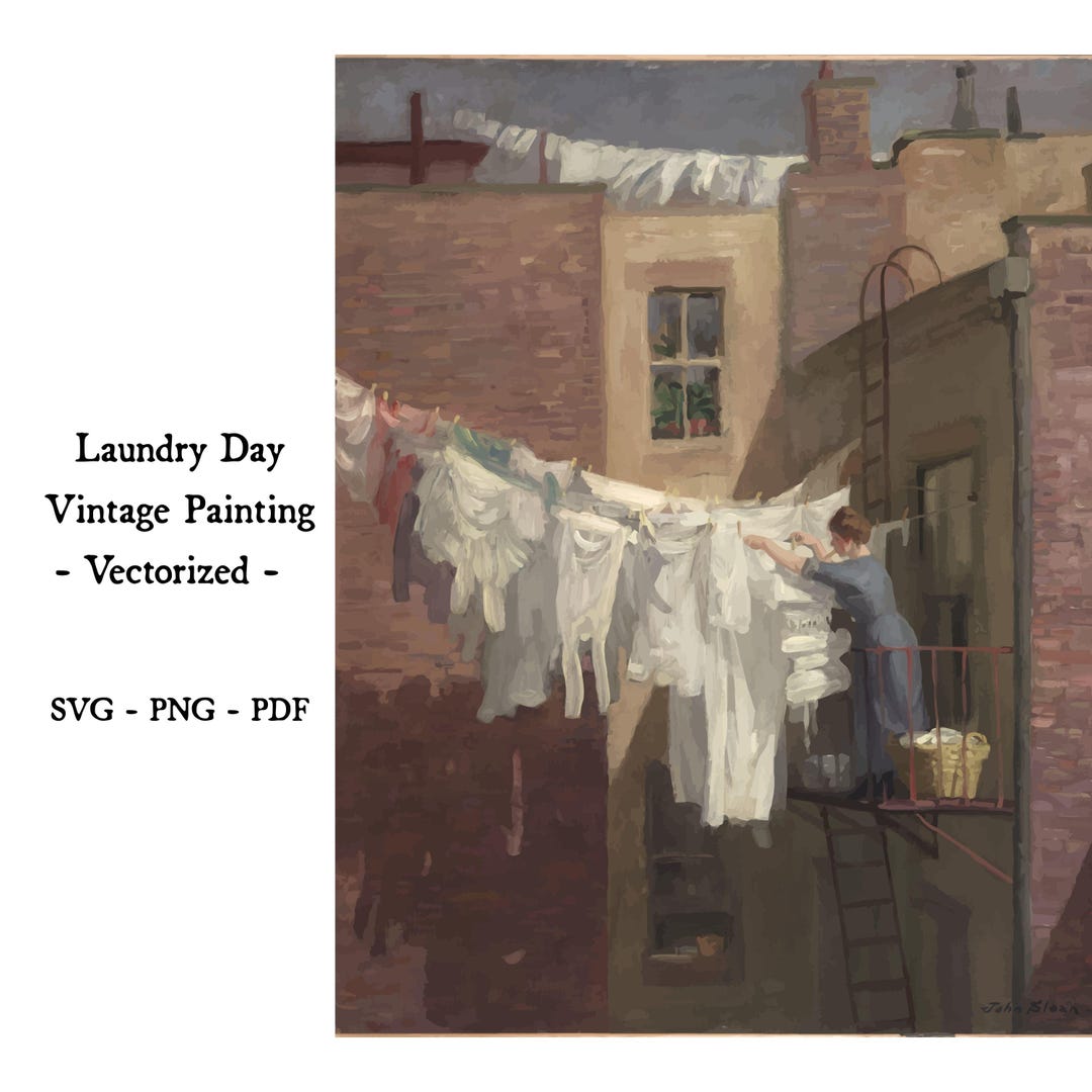 Laundry Day Painting Vectorized, Vintage Art in SVG Format (PNG & PDF ...