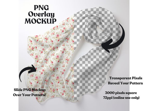 Silk Scarf PNG Mockup: Pattern Visualization for Canva/Photoshop (Instant Download)