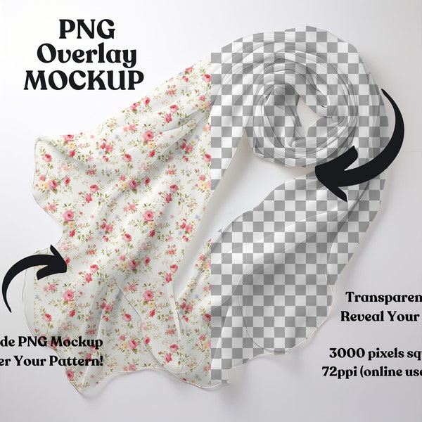 Silk Scarf PNG Mockup Mobile Friendly Use Canva/Photoshop, Slide Mockup Over Patterns, Help Customers Visualize Patterns INSTANT DOWNLOAD