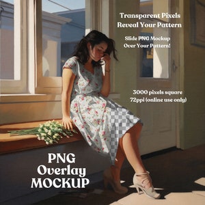 ラップドレスを着た女性のPNGモックアップCanva / Photoshopを使用し、パターンの上にモックアップをスライドさせ、シームレスなパターンを視覚化します。即時ダウンロード