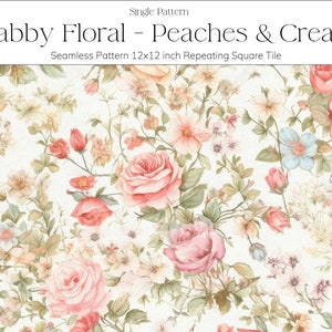 Padrão sem costura floral chique gasto, padrão de pêssegos e creme, impressão sob demanda, uso comercial, uso para impressão de têxteis, artesanato em papel,