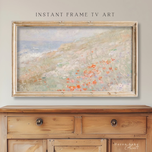 Abstract English Seaside Wildflowers Shabby Chic Floral Frame TV Art 16X9 Samsung Frame TV Art, Frame Art Digital Flower Art Wallpaper