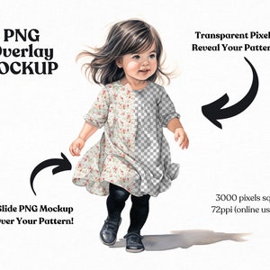 Toddler Dress PNG Mockup Mobile Friendly Use Canva/Photoshop, Slide Mockup Over Patterns, Help Customers Visualize Patterns INSTANT DOWNLOAD