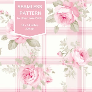 Rosa karierte Rosen Pfingstrosen nahtlose Muster, Print on Demand, kommerzielle Nutzung für den Druck von Textilien, Papier Handwerk, Kinderzimmer Dekor, Hochzeit