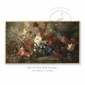 USA Patriotic Fourth of July Vintage Painting Floral & Flag Frame Art TV or Gallery TV 4k 16:9 Art for Television