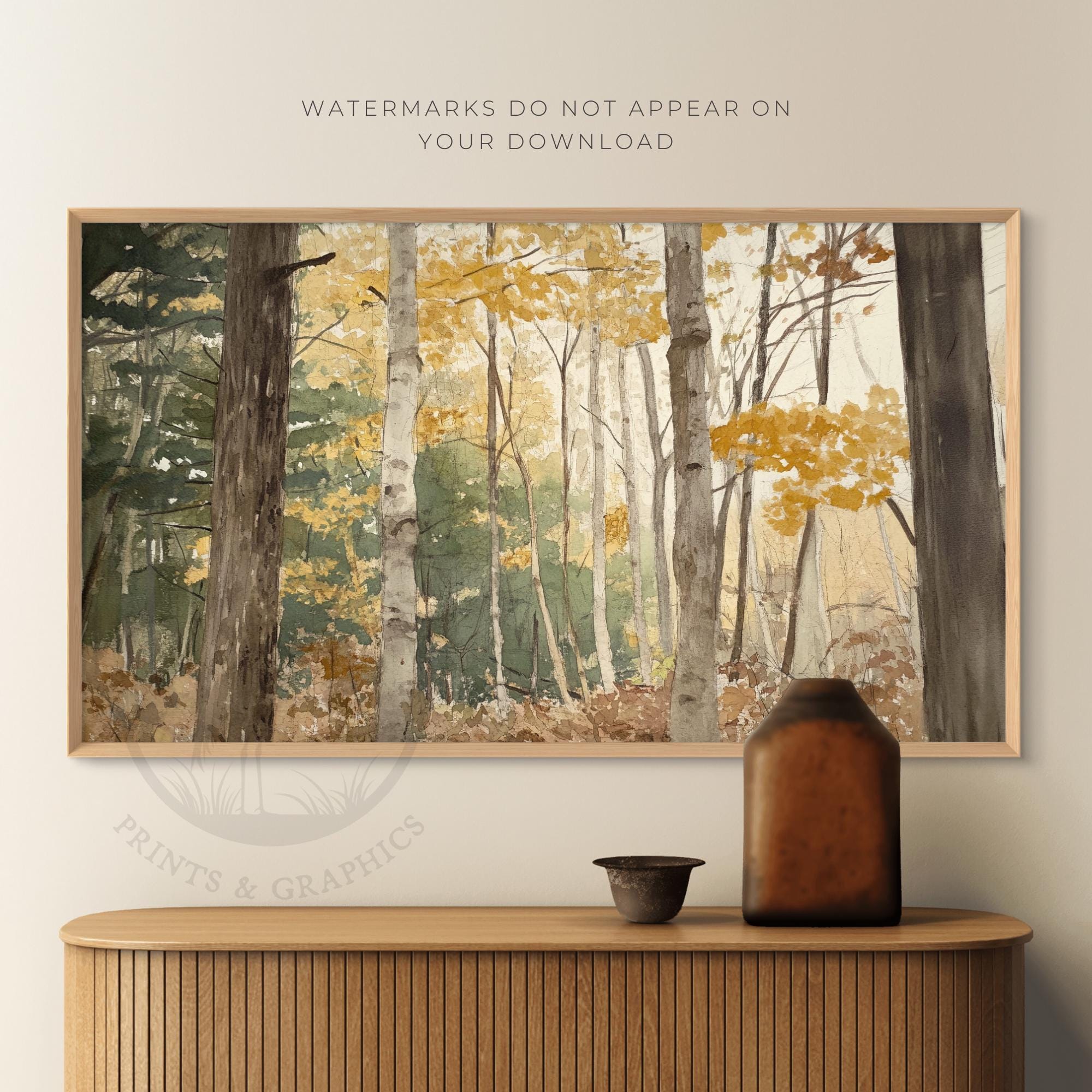 秋の白樺林の水彩画（テレビ用）（デジタルダウンロード） - Etsy 日本