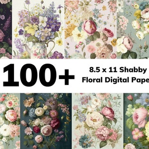 Más de 100 fondos pintados con flores desgastadas de 8,5 x 11. Digital, Papeles Tamaño Carta, Páginas de Diario, Álbumes de Recortes, Tarjetas, Regalos, Uso Comercial, JPEG