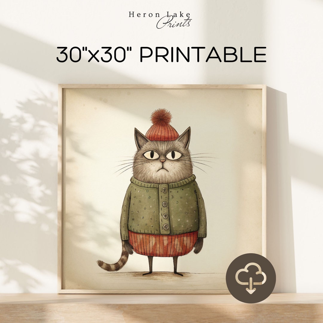 Cat in Sweater Print Funny Cat Art Cat in Sweater Art Print Etsy