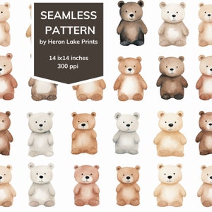 Teddy Bear Seamless Pattern: Shabby Chic Digital Paper (Digital Download)