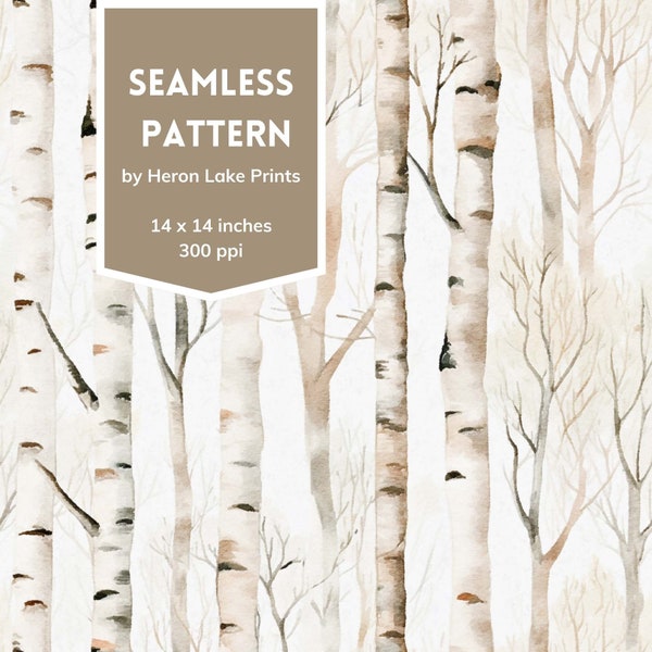 Watercolor Birch Forest Stripes, Neutral Tones Seamless Pattern, Print on Demand, Commercial Use, Use for Printing Textiles, Murals