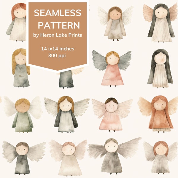 Angels Repeating Pattern  | Seamless Paper | Painted Angel Christmas Pattern | Minimalist Aesthetic | Seamless Christmas Angel Paper