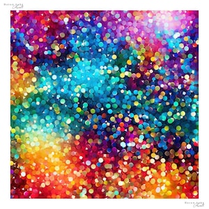 May include: Abstract digital art featuring a colorful background of overlapping circles in shades of red, orange, yellow, green, blue, purple, and pink.
