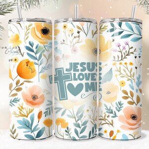 Jesus liebt mich, Shabby Chic Floral Christian Jesus Tumbler Wrap PNG 20 oz Gerade Becher Sublimation PNG Download Nahtlos