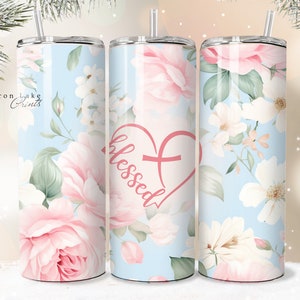 Gesegnet, Shabby Chic Floral Christian Jesus Tumbler Wrap PNG 20 oz Straight Tumbler Sublimation PNG Download Seamless
