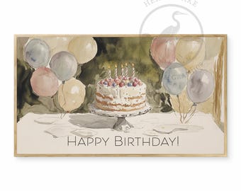 Birthday Cake Samsung Frame TV Art: Soft Neutral Tones (Digital Download)