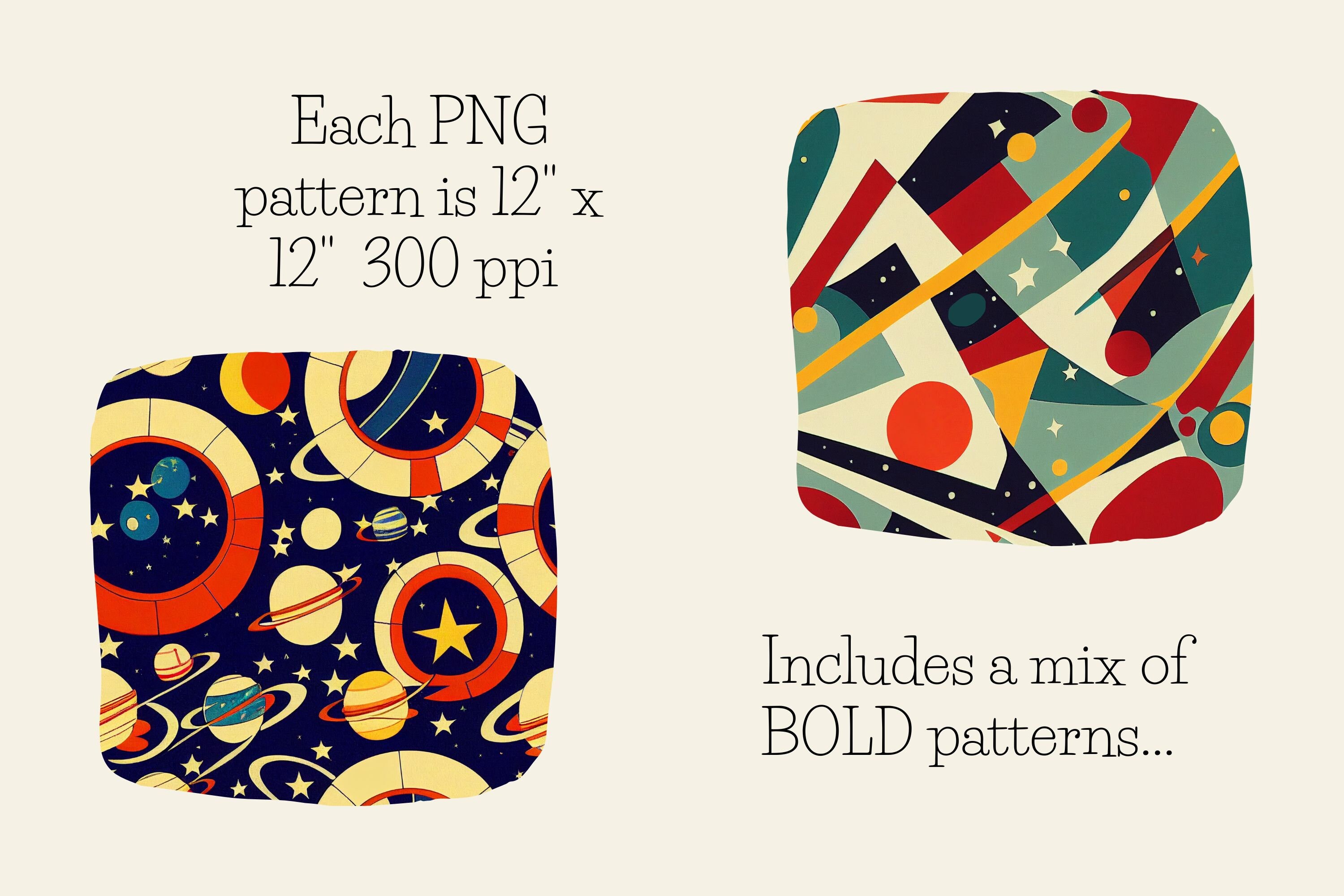 50 Mid-century Modern Digital Papers: Abstract Space Patterns (digital ...