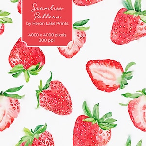 Cute Strawberry Seamless Pattern Repeat Tile, for Textiles, Crafts, Scrapbooking, Fruit Digital Paper Fabric INSTANT DOWNLOAD