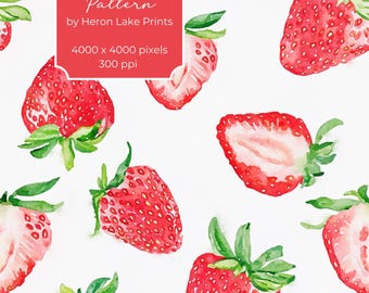 Patrón sin costuras de fresa, mosaico repetitivo de frutas de acuarela (descarga digital)