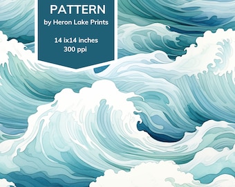 Ocean Waves Seamless Pattern: Print-on-Demand, Commercial Use (Digital File)