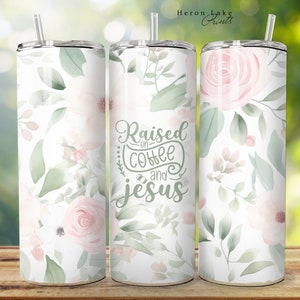 Auf Kaffee und Jesus, Shabby Chic Christian Jesus Tumbler Wrap PNG 20 oz Straight Tumbler Sublimation PNG Instant Download Seamless aufgezogen