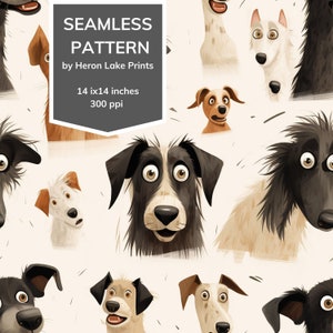 Watercolor Funny Dogs Seamless Pattern: Print On Demand (Digital File)