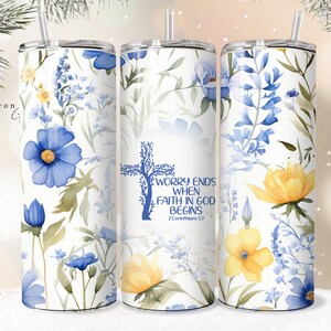 Sorge endet mit dem Glauben, Shabby Chic Floral Christian Jesus Tumbler Wrap PNG 20 oz Gerade Becher Sublimation PNG Download Nahtlos