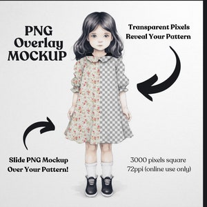 Girl Dress PNG Mockup Mobile Friendly Use Canva/Photoshop, Slide Mockup Over Patterns, Help Customers Visualize Patterns INSTANT DOWNLOAD