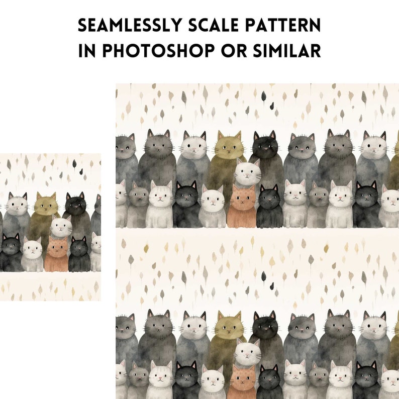 Watercolor Cat Kitten Stripes Seamless Pattern: Print on Demand - Etsy