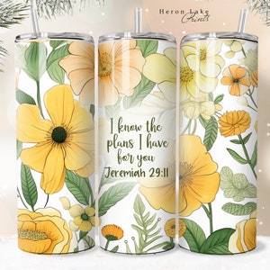 Jeremia 29:11 Ich kenne die Pläne, die ich für dich habe Jesus Tumbler Wrap PNG Floral Christian 20 oz Gerade Sublimation Download Nahtlos