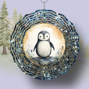 Wind Spinner Sparkle Penguin Sublimación PNG 12x12 pulgadas a 300 ppi Archivo PNG, Envolturas de vaso, Regalo de cumpleaños de Navidad, Regalo amante de los pingüinos