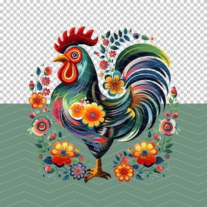 Colorful Chicken PNG Sublimation Graphic Clipart Instant Download, Clipart, Vintage Style Transparent Background
