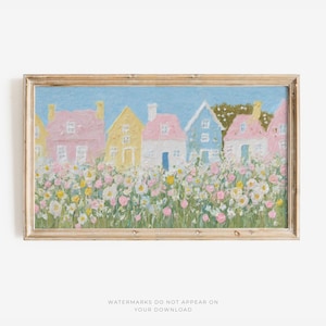 Pastel Coastal Cottage Art: Samsung Frame TV, Kids Room (Digital Download)