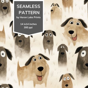 Perros de acuarela Divertido patrón sin costuras sorprendido, Impresión bajo demanda, Uso comercial, Uso para impresión de textiles, artesanías de papel,