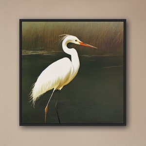 White Egret Standing in a Marsh Lake | Printable Art Print | Rustic Farmhouse Print | Digital Art | Instant Download | Printable Art