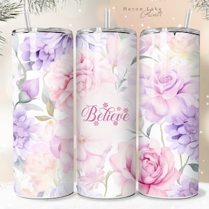 Believe Jesus Tumbler Wrap PNG Floral Christian 20 Unze Gerade Sublimation Download Nahtlos