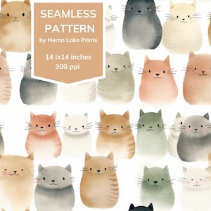 Padrão sem emenda de gatinhos fofos aquarela, impressão sob demanda, uso comercial, uso para impressão de têxteis, artesanato em papel