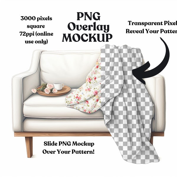 Sofa Blanket PNG Mockup Mobile Friendly Use Canva/Photoshop, Slide Mockup Over Patterns, Help Customers Visualize Patterns INSTANT DOWNLOAD
