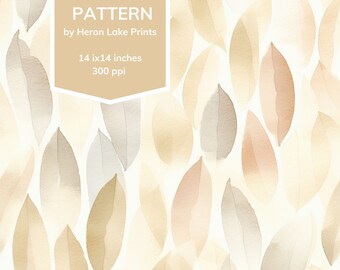 Minimalist Leaves Pattern Instant Download, Beige & White Digital Paper Pack, Basic Digital Paper, Retro Background, Simple Boho Backgrounds