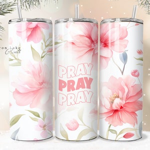 BETEN, Shabby Chic Floral Christian Jesus Tumbler Wrap PNG 20 oz Gerade Becher Sublimation PNG Download Nahtlos