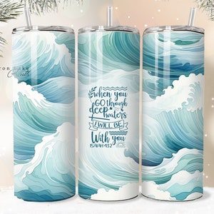 Deep Waters Jesaja 43:2 Shabby Chic Christian Jesus Tumbler Wrap PNG 20 oz Straight Tumbler Sublimation PNG Instant Download Seamless