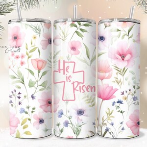 Er ist auferstanden II, Shabby Chic Floral Christian Jesus Tumbler Wrap PNG 20 Unzen Gerade Becher Sublimation PNG Download Nahtlos