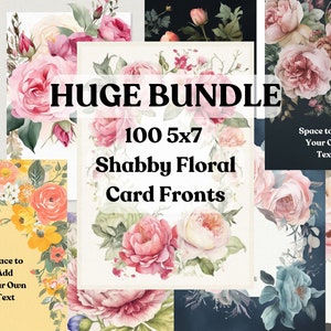 Cartes imprimables Shabby Floral 5x7", Bundle JPG-PNG, Ensemble de 100, Cartes d'art floral originales, Invitation faite maison, Cartes de dernière minute, Mariage
